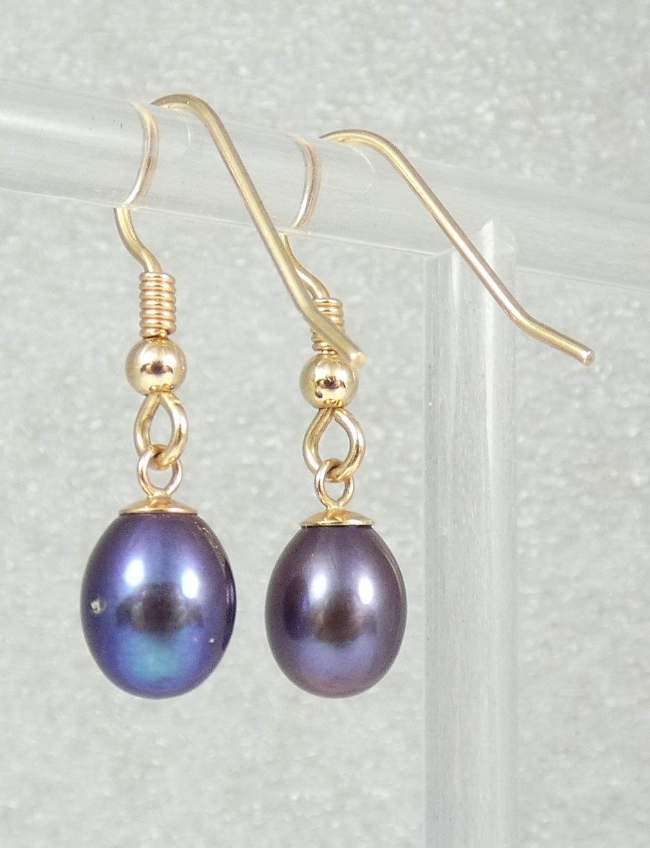 Solid 9ct Yellow Gold Pair of Oval Tahitian Pearl 28mm Dangle Hook Earrings Set