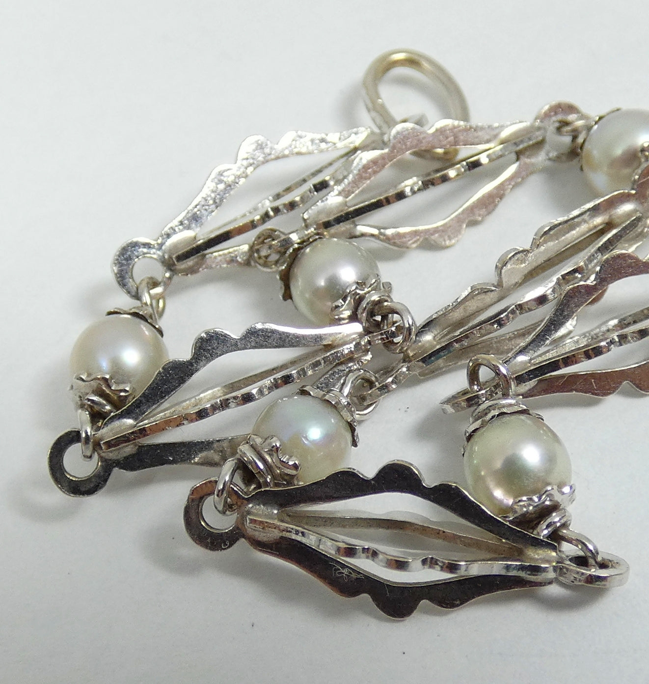 Vintage Solid 18ct White Gold 17.5cm 6.5" Natural Pearl Snowflake Chain Bracelet