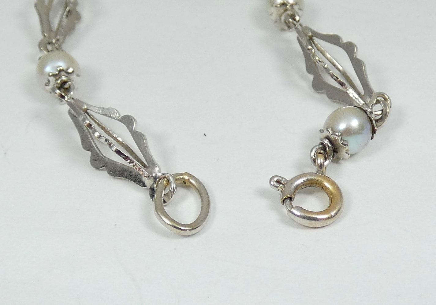 Vintage Solid 18ct White Gold 17.5cm 6.5" Natural Pearl Snowflake Chain Bracelet