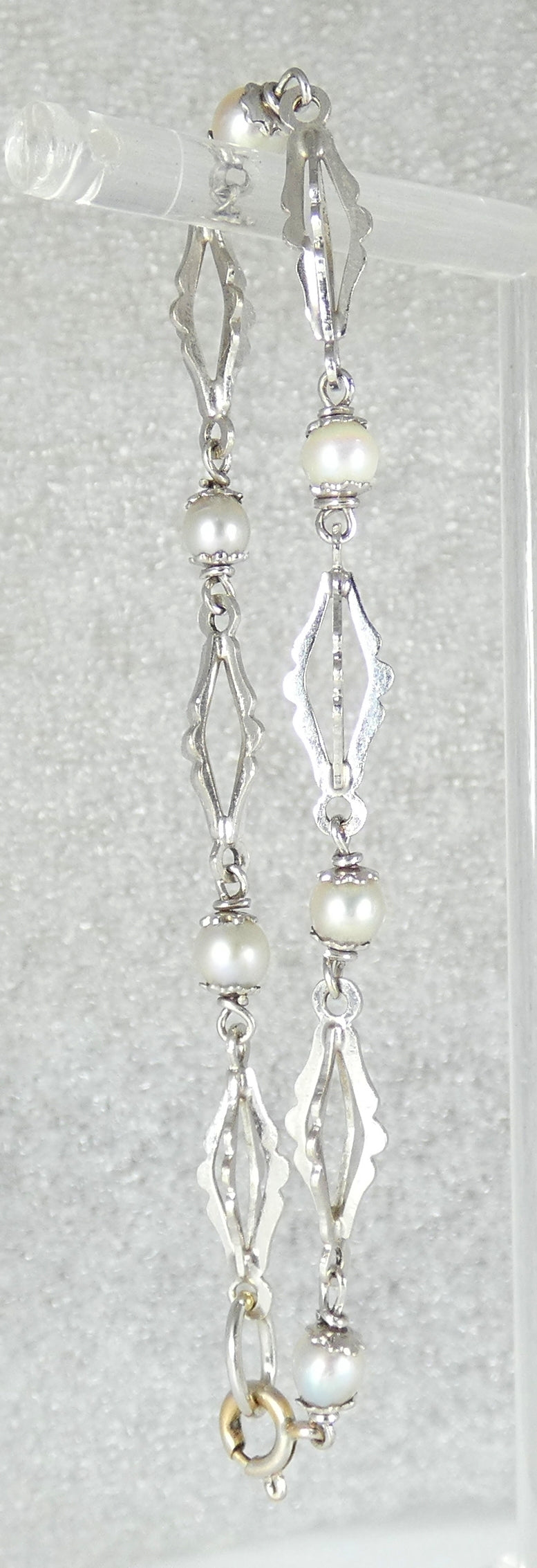 Vintage Solid 18ct White Gold 17.5cm 6.5" Natural Pearl Snowflake Chain Bracelet