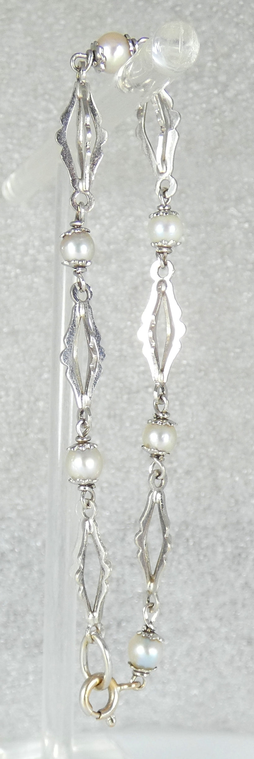 Vintage Solid 18ct White Gold 17.5cm 6.5" Natural Pearl Snowflake Chain Bracelet