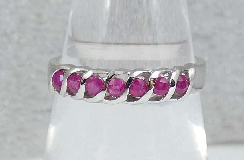 Solid 18ct White Gold & Natural .2ct Ruby Eternity Band Dress Ring Size 5.5 K 50
