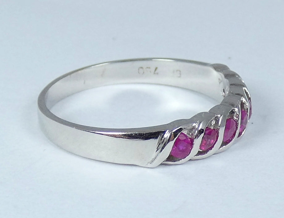 Solid 18ct White Gold & Natural .2ct Ruby Eternity Band Dress Ring Size 5.5 K 50