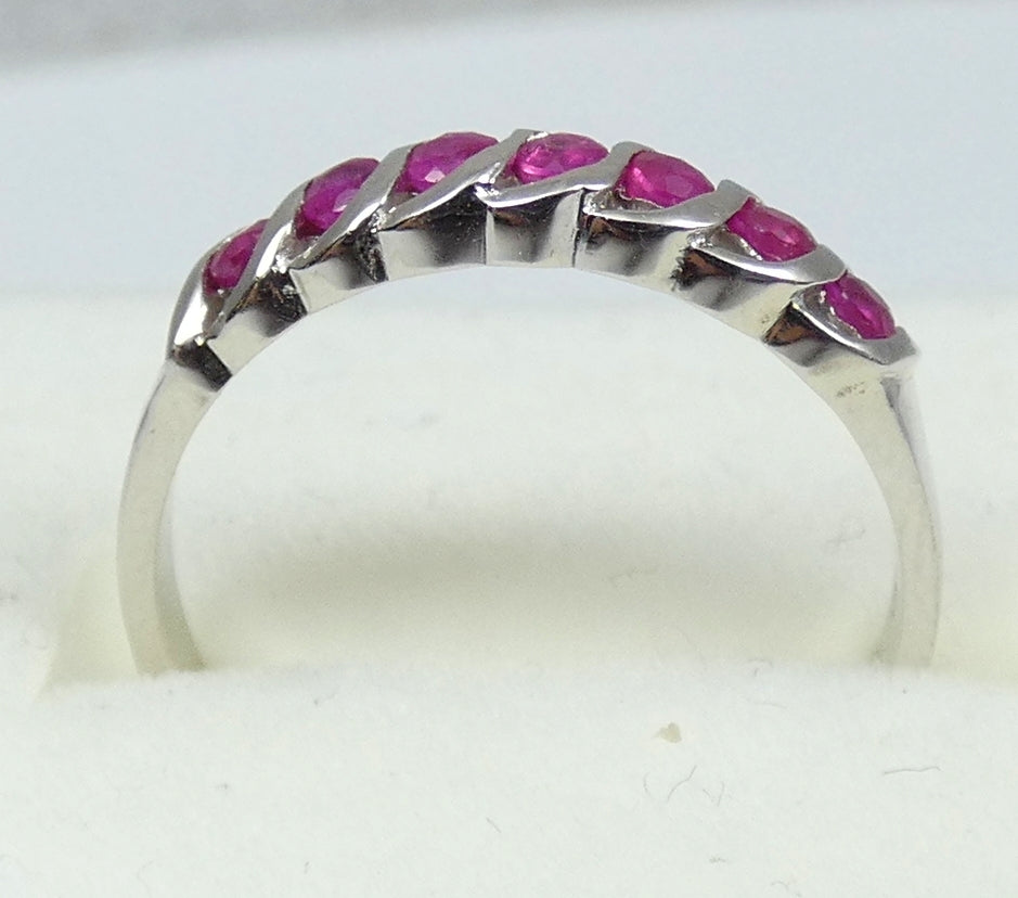 Solid 18ct White Gold & Natural .2ct Ruby Eternity Band Dress Ring Size 5.5 K 50