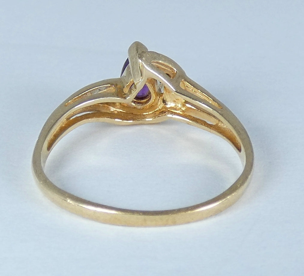 Solid 9ct Yellow Gold Pear Cut Purple Amethyst Diamond Dress Ring Size 6.5 M 52