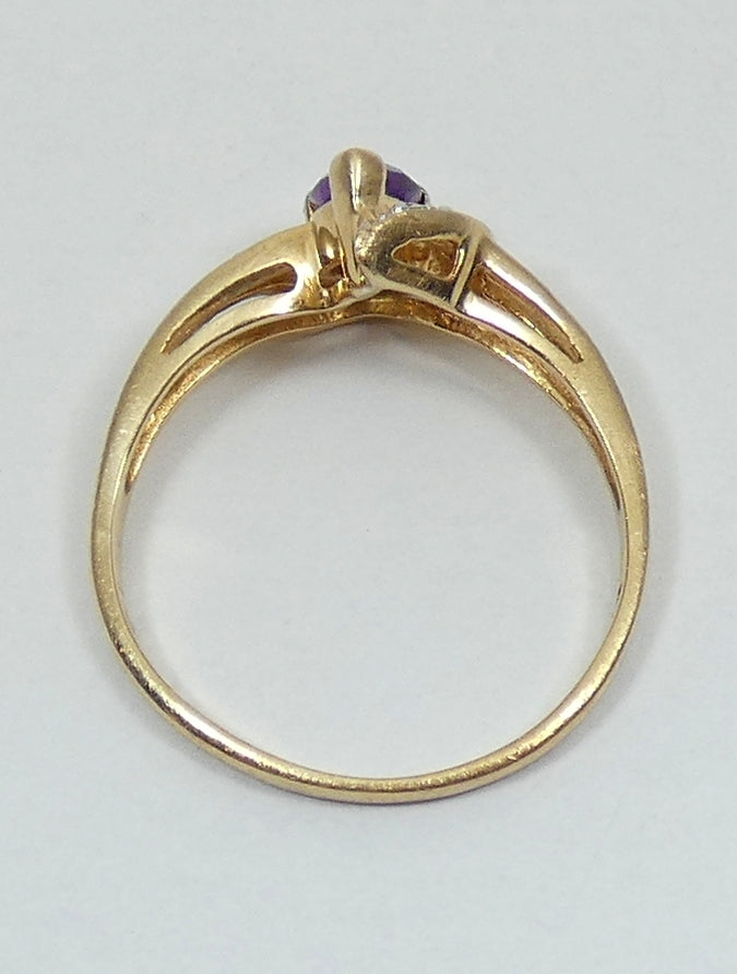 Solid 9ct Yellow Gold Pear Cut Purple Amethyst Diamond Dress Ring Size 6.5 M 52