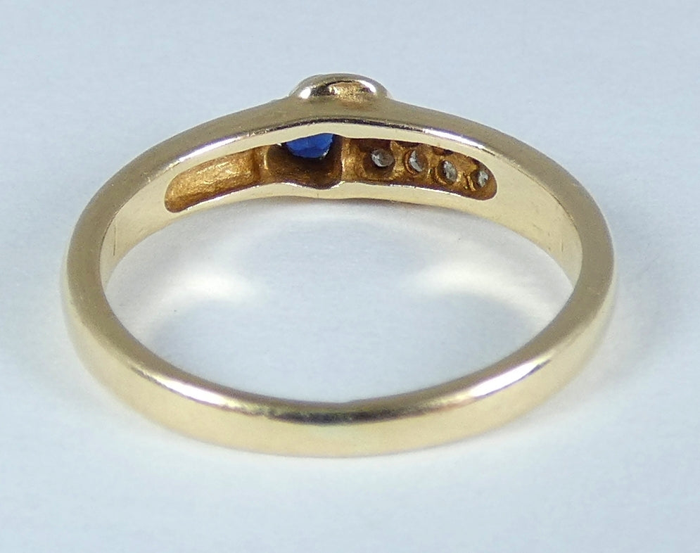 Solid 14ct Yellow Gold Blue Sapphire Diamond Love Heart Dress Ring Size 4.5 I 48