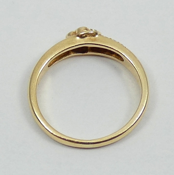 Solid 14ct Yellow Gold Blue Sapphire Diamond Love Heart Dress Ring Size 4.5 I 48