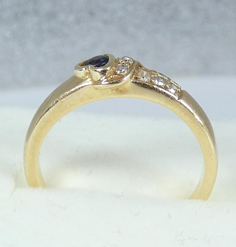 Solid 14ct Yellow Gold Blue Sapphire Diamond Love Heart Dress Ring Size 4.5 I 48