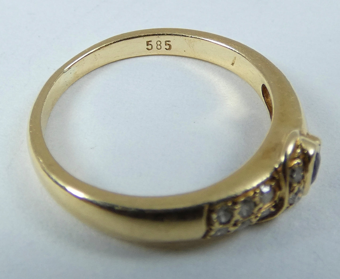 Solid 14ct Yellow Gold Blue Sapphire Diamond Love Heart Dress Ring Size 4.5 I 48