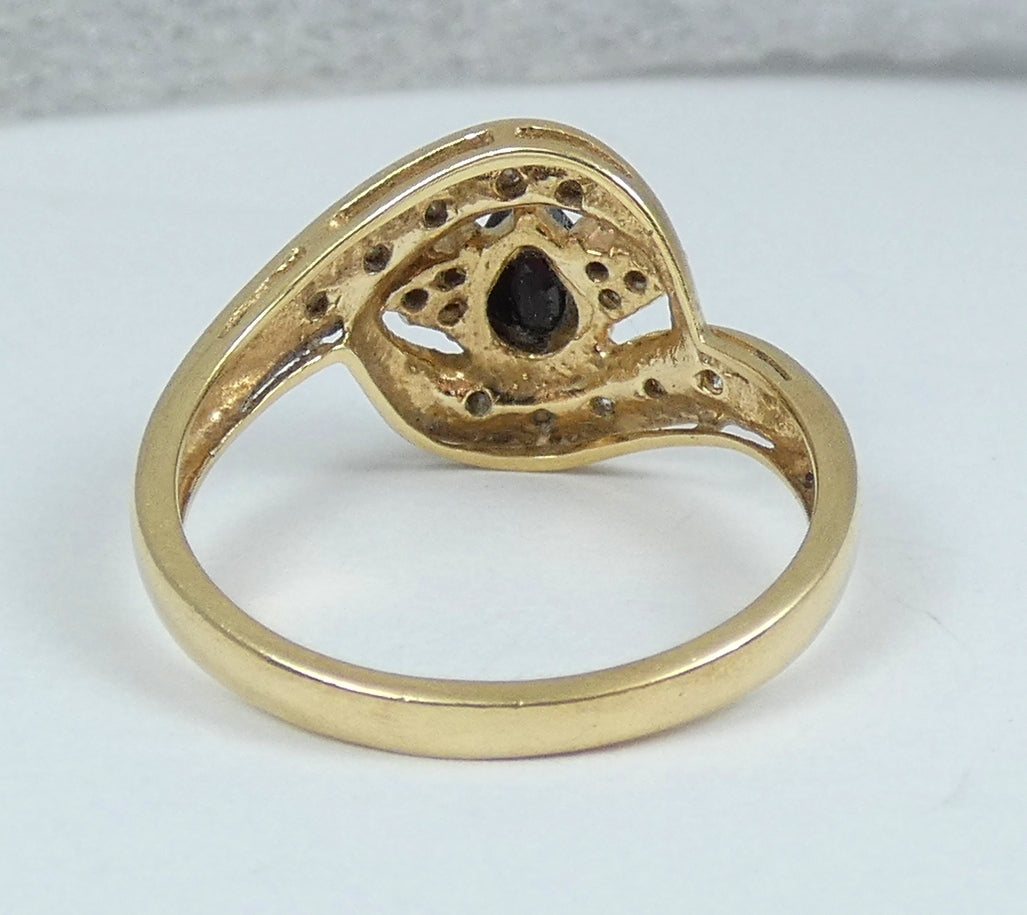 Solid 9ct Yellow Gold Pear Cut Blue Sapphire Diamond Cluster Dress Ring 7.5 O 55