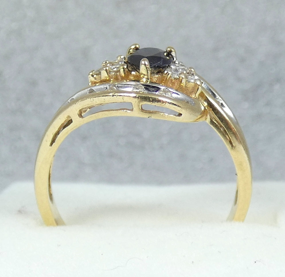 Solid 9ct Yellow Gold Pear Cut Blue Sapphire Diamond Cluster Dress Ring 7.5 O 55