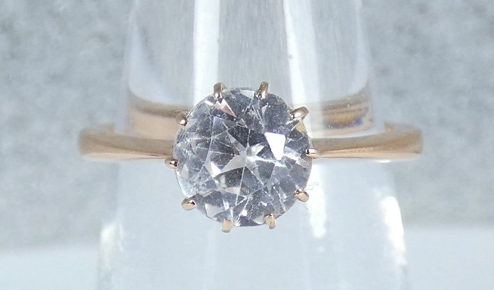 Vintage European Solid 9ct Yellow Gold White Sapphire Solitaire Ring Size 6 L 51