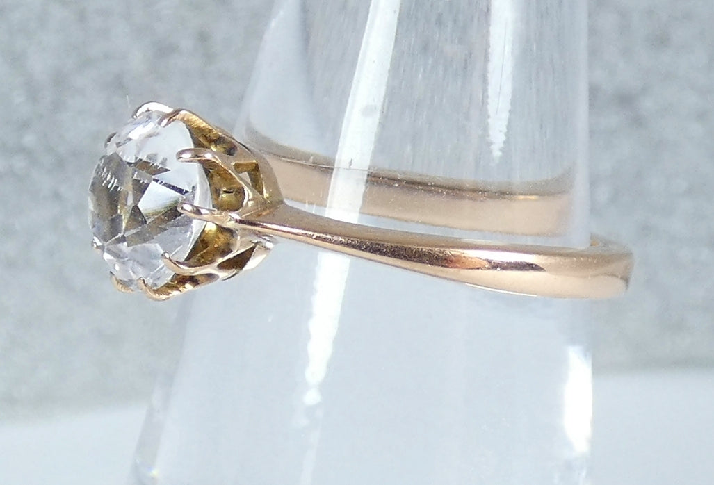 Vintage European Solid 9ct Yellow Gold White Sapphire Solitaire Ring Size 6 L 51
