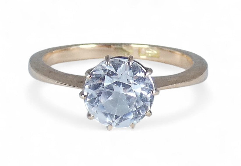Vintage European Solid 9ct Yellow Gold White Sapphire Solitaire Ring Size 6 L 51