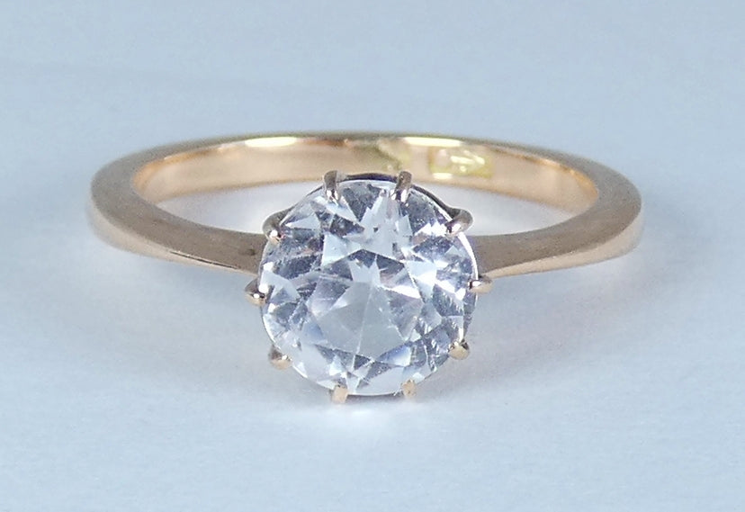 Vintage European Solid 9ct Yellow Gold White Sapphire Solitaire Ring Size 6 L 51
