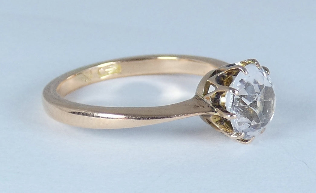 Vintage European Solid 9ct Yellow Gold White Sapphire Solitaire Ring Size 6 L 51