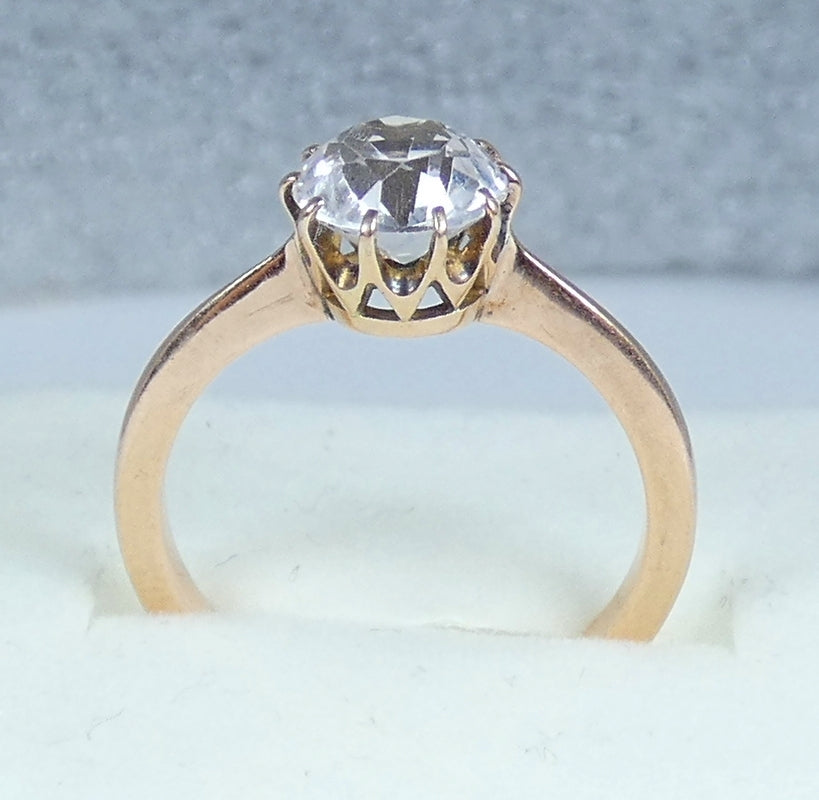 Vintage European Solid 9ct Yellow Gold White Sapphire Solitaire Ring Size 6 L 51