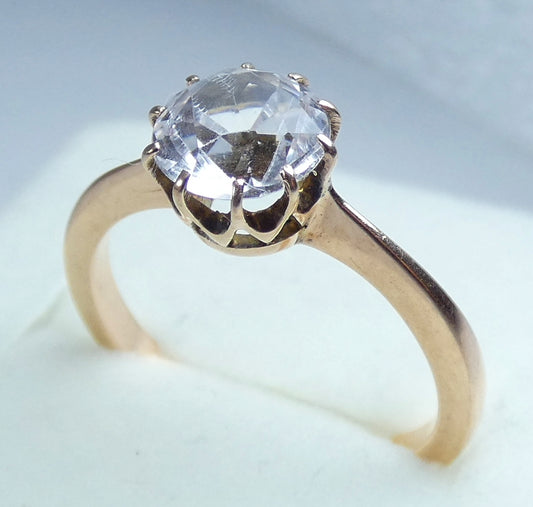 Vintage European Solid 9ct Yellow Gold White Sapphire Solitaire Ring Size 6 L 51