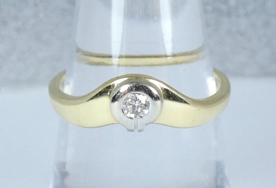 Modern Solid 14ct Yellow White Gold Diamond Solitaire Dress Ring Size 7.5 O 55