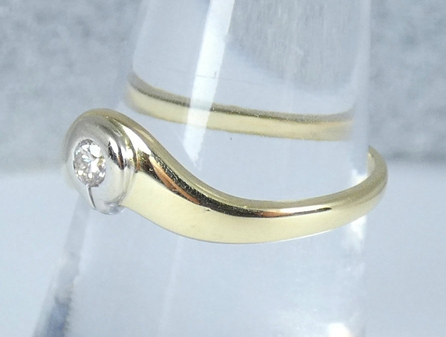 Modern Solid 14ct Yellow White Gold Diamond Solitaire Dress Ring Size 7.5 O 55