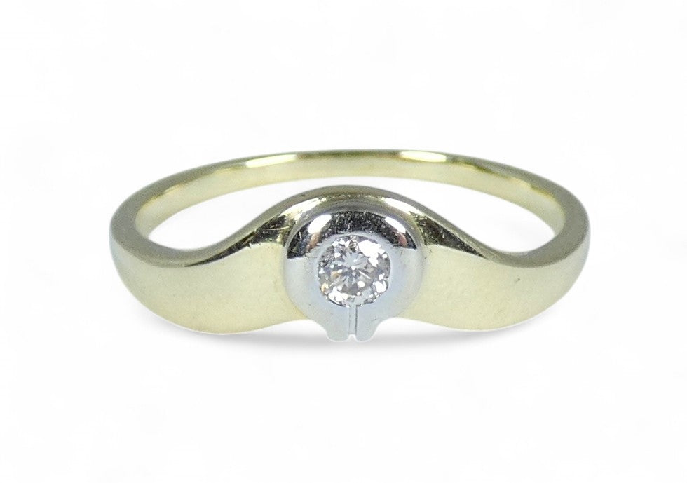 Modern Solid 14ct Yellow White Gold Diamond Solitaire Dress Ring Size 7.5 O 55