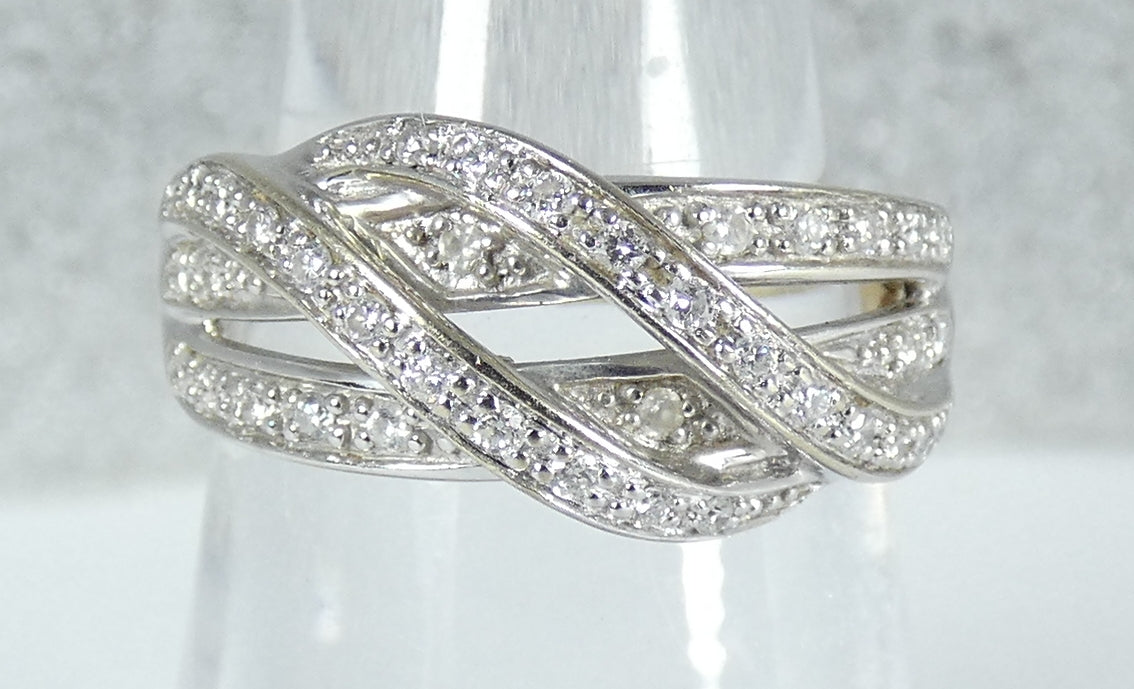 Solid 9ct Yellow White Gold 0.40ct Diamond Cluster Crossover Dress Ring 6.5 M 52