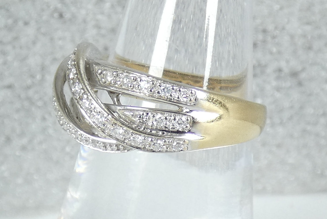 Solid 9ct Yellow White Gold 0.40ct Diamond Cluster Crossover Dress Ring 6.5 M 52
