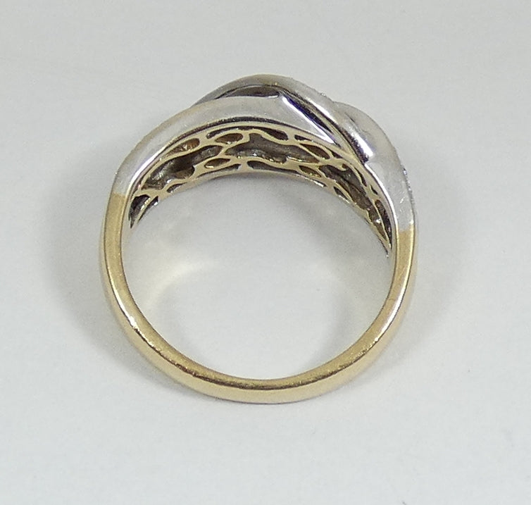 Solid 9ct Yellow White Gold 0.40ct Diamond Cluster Crossover Dress Ring 6.5 M 52