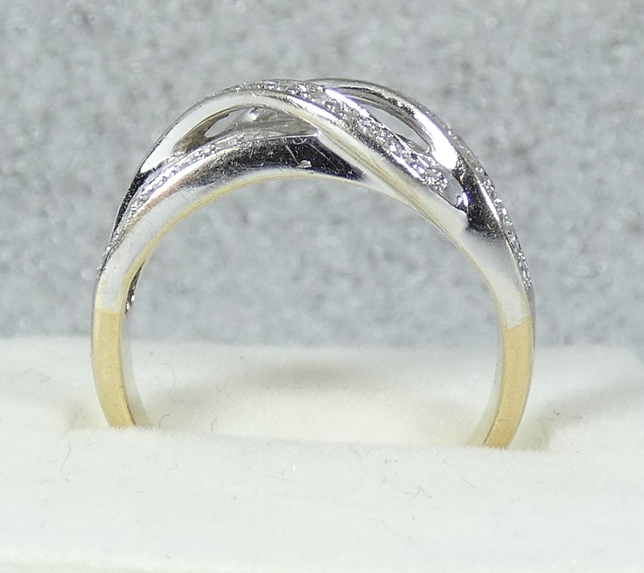Solid 9ct Yellow White Gold 0.40ct Diamond Cluster Crossover Dress Ring 6.5 M 52