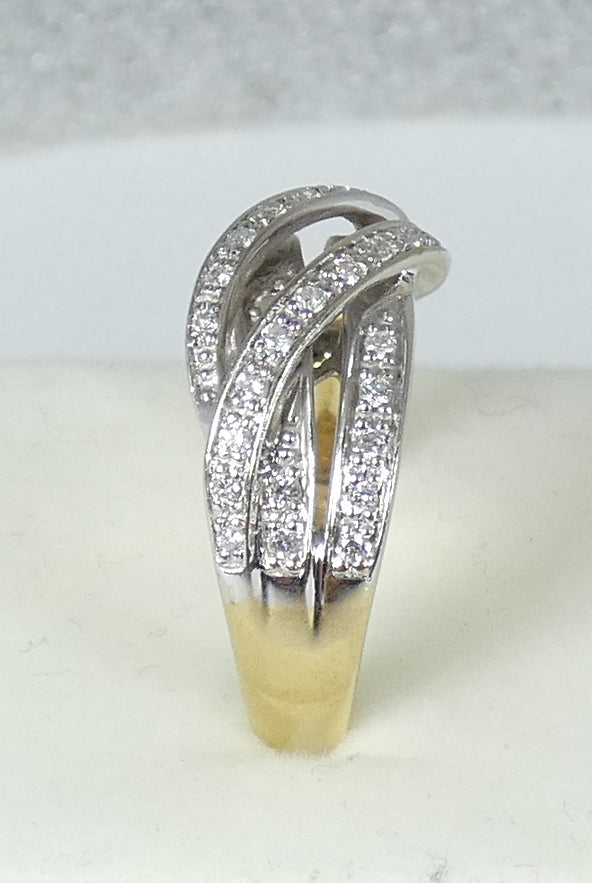 Solid 9ct Yellow White Gold 0.40ct Diamond Cluster Crossover Dress Ring 6.5 M 52