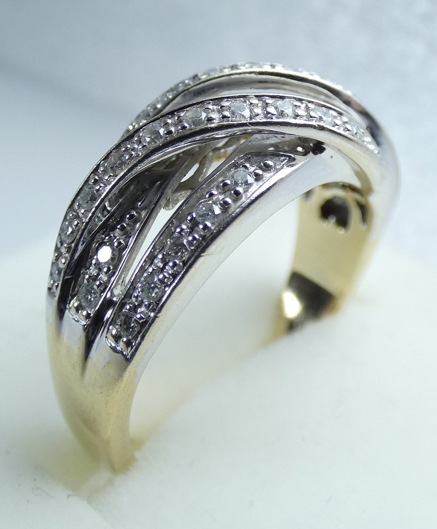 Solid 9ct Yellow White Gold 0.40ct Diamond Cluster Crossover Dress Ring 6.5 M 52