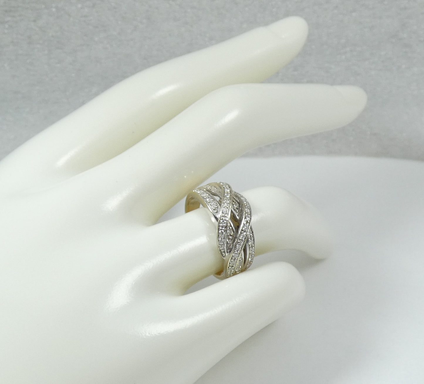 Solid 9ct Yellow White Gold 0.40ct Diamond Cluster Crossover Dress Ring 6.5 M 52