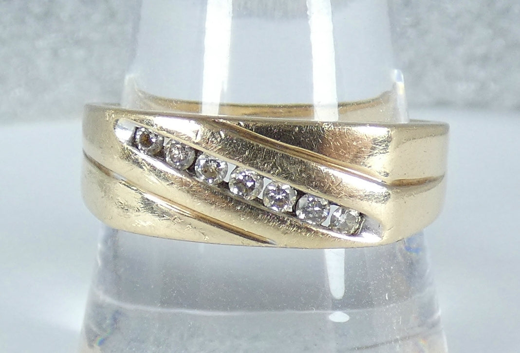 Solid 10ct Yellow Gold Mens 0.17ct Diamond Channel Signet Dress Ring 11 V 64 7gm