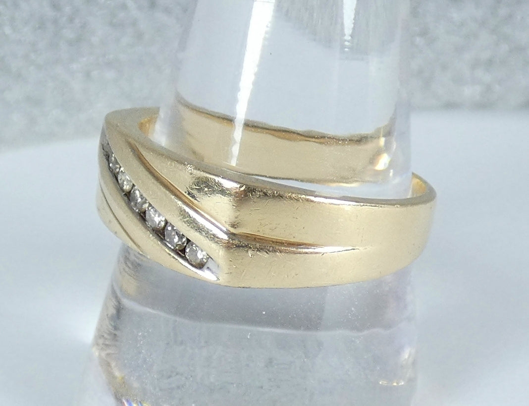 Solid 10ct Yellow Gold Mens 0.17ct Diamond Channel Signet Dress Ring 11 V 64 7gm