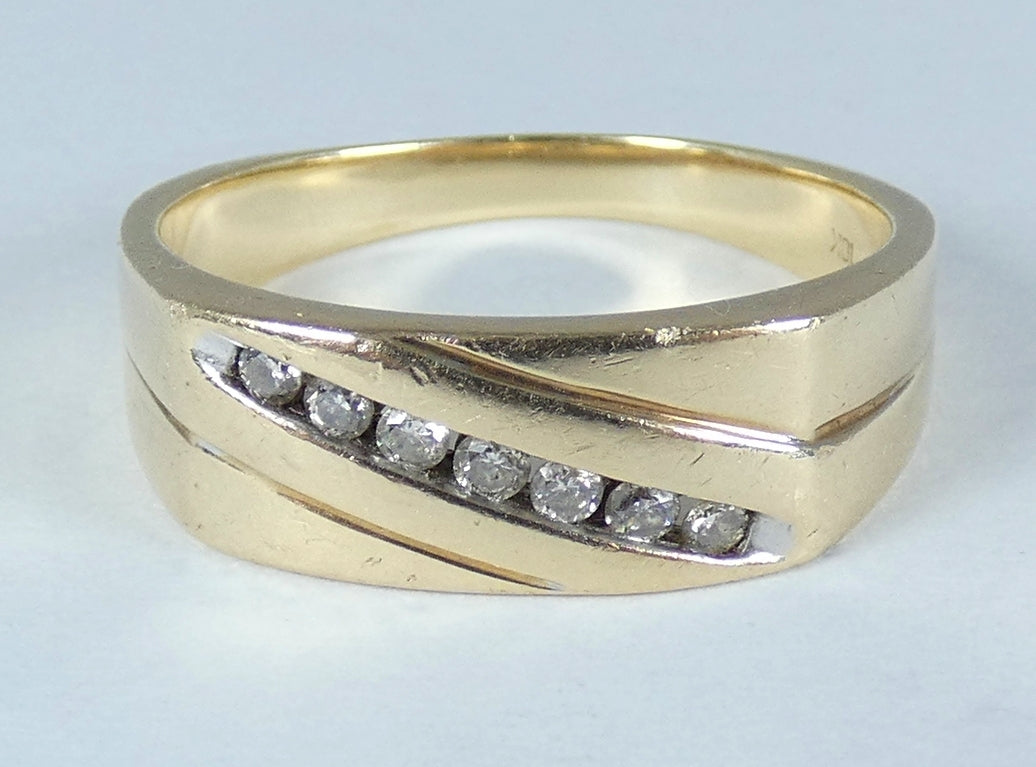 Solid 10ct Yellow Gold Mens 0.17ct Diamond Channel Signet Dress Ring 11 V 64 7gm