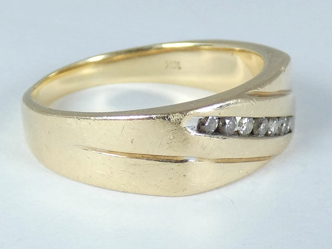Solid 10ct Yellow Gold Mens 0.17ct Diamond Channel Signet Dress Ring 11 V 64 7gm
