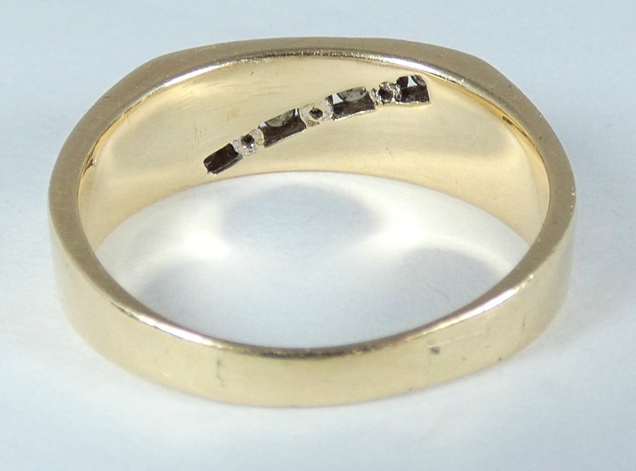 Solid 10ct Yellow Gold Mens 0.17ct Diamond Channel Signet Dress Ring 11 V 64 7gm