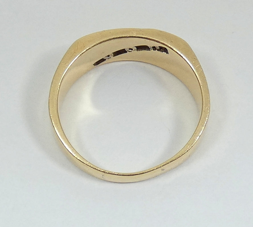 Solid 10ct Yellow Gold Mens 0.17ct Diamond Channel Signet Dress Ring 11 V 64 7gm