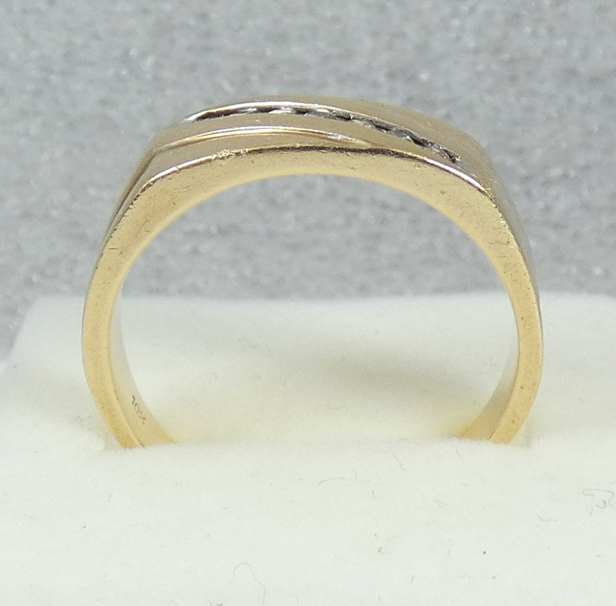 Solid 10ct Yellow Gold Mens 0.17ct Diamond Channel Signet Dress Ring 11 V 64 7gm