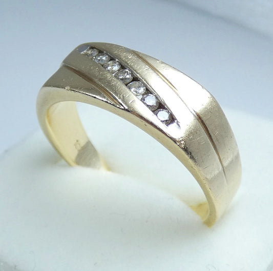 Solid 10ct Yellow Gold Mens 0.17ct Diamond Channel Signet Dress Ring 11 V 64 7gm