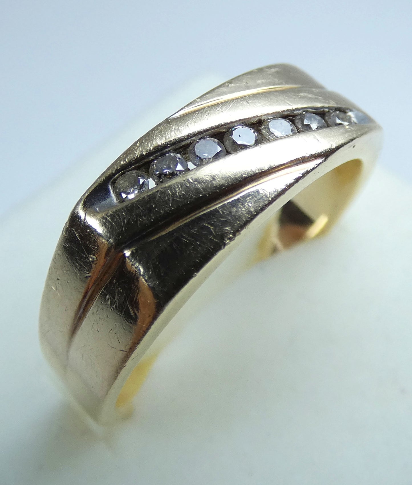 Solid 10ct Yellow Gold Mens 0.17ct Diamond Channel Signet Dress Ring 11 V 64 7gm