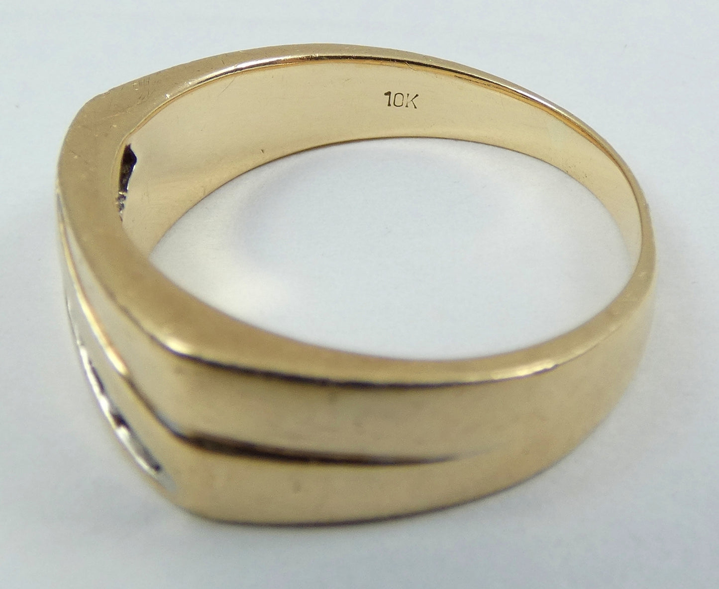 Solid 10ct Yellow Gold Mens 0.17ct Diamond Channel Signet Dress Ring 11 V 64 7gm