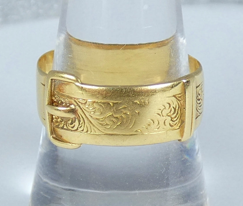 Antique Chinese Export Solid 20ct Yellow Gold Buckle Dress Ring Size 9.5 S 60 WH