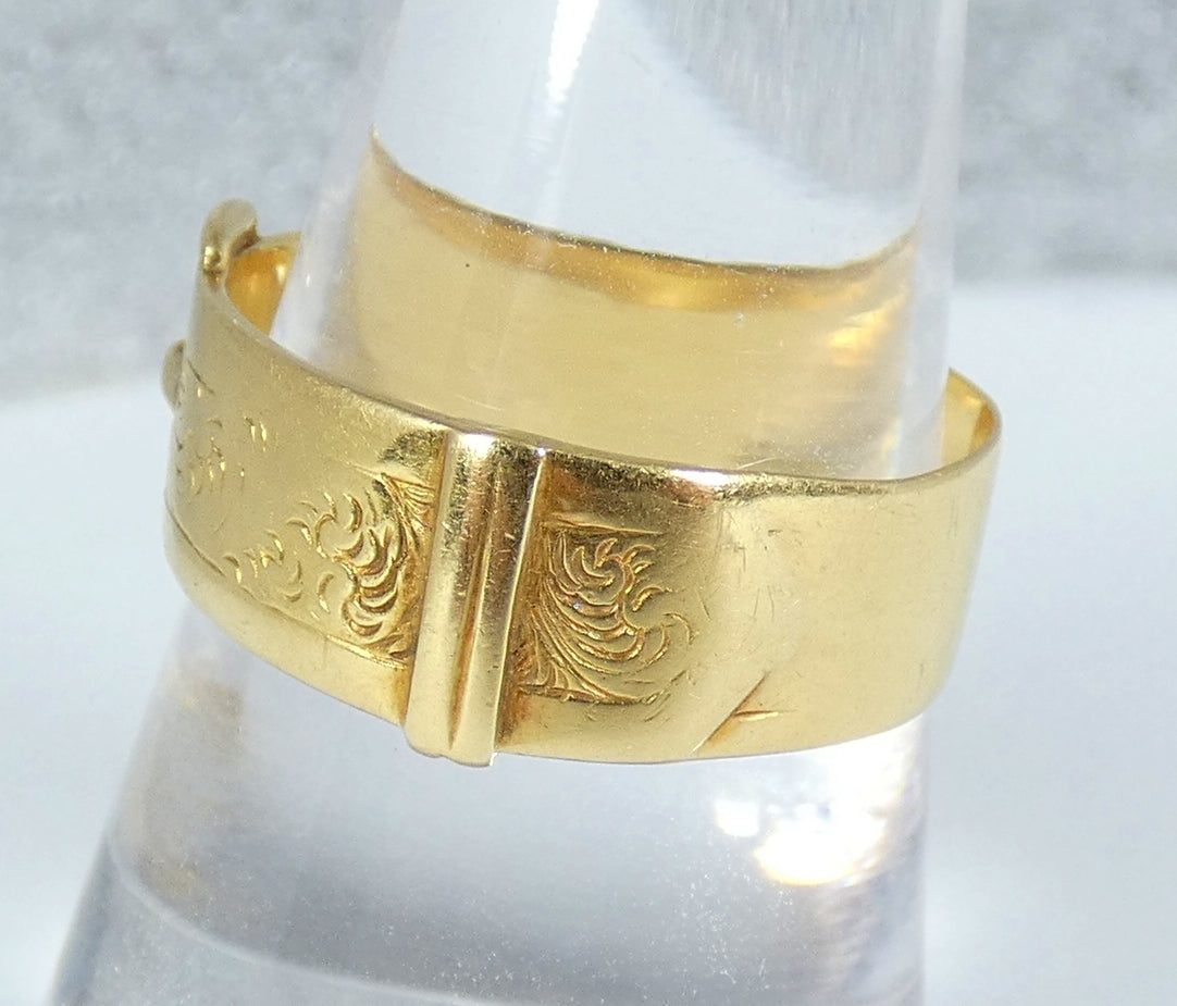 Antique Chinese Export Solid 20ct Yellow Gold Buckle Dress Ring Size 9.5 S 60 WH