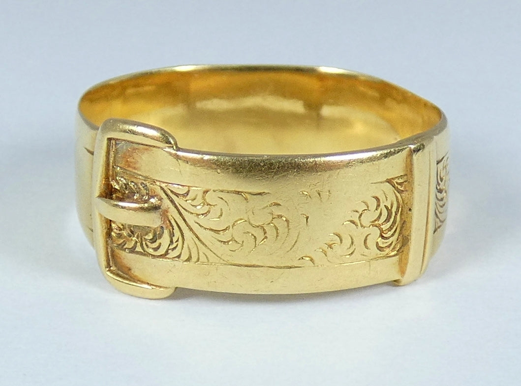Antique Chinese Export Solid 20ct Yellow Gold Buckle Dress Ring Size 9.5 S 60 WH