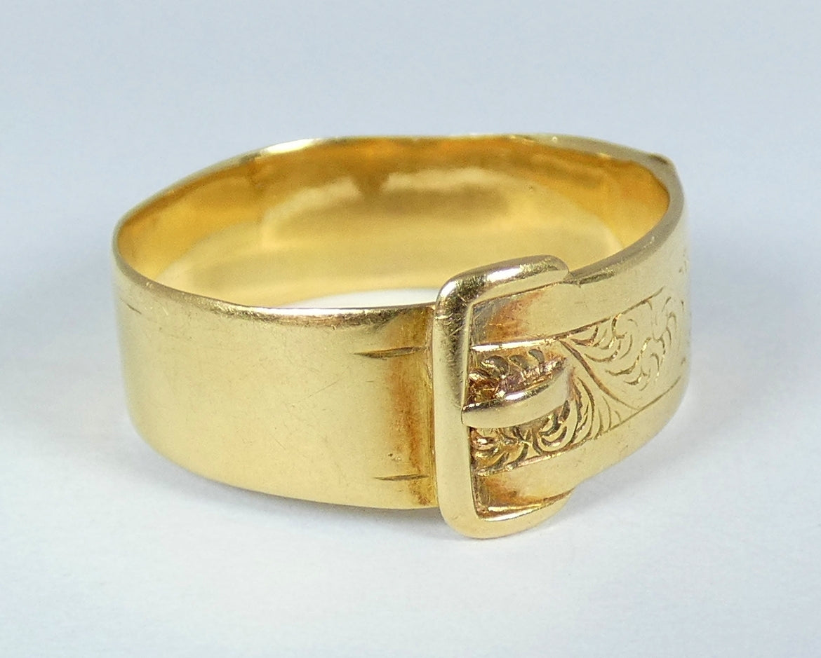 Antique Chinese Export Solid 20ct Yellow Gold Buckle Dress Ring Size 9.5 S 60 WH