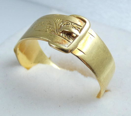 Antique Chinese Export Solid 20ct Yellow Gold Buckle Dress Ring Size 9.5 S 60 WH