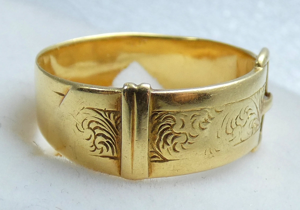 Antique Chinese Export Solid 20ct Yellow Gold Buckle Dress Ring Size 9.5 S 60 WH