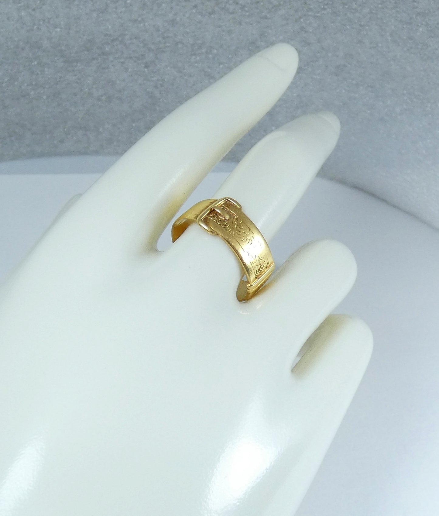 Antique Chinese Export Solid 20ct Yellow Gold Buckle Dress Ring Size 9.5 S 60 WH
